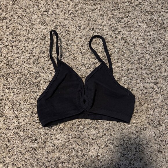 Urban Outfitters Black Ribbed Bralette With Adjustable Straps & Knot Detail - Si - Picture 1 of 5